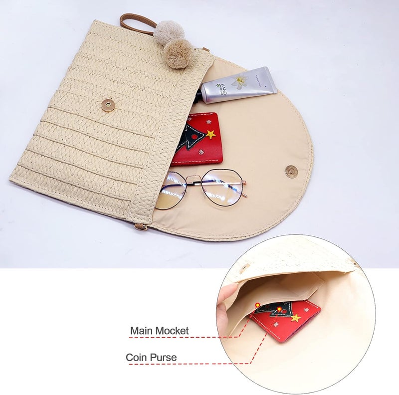 LUOFMISS Straw Clutch Bag Woven Purse for Women Shoulder Bag Casual Beach Rattan Handmade Wallet - Image 5